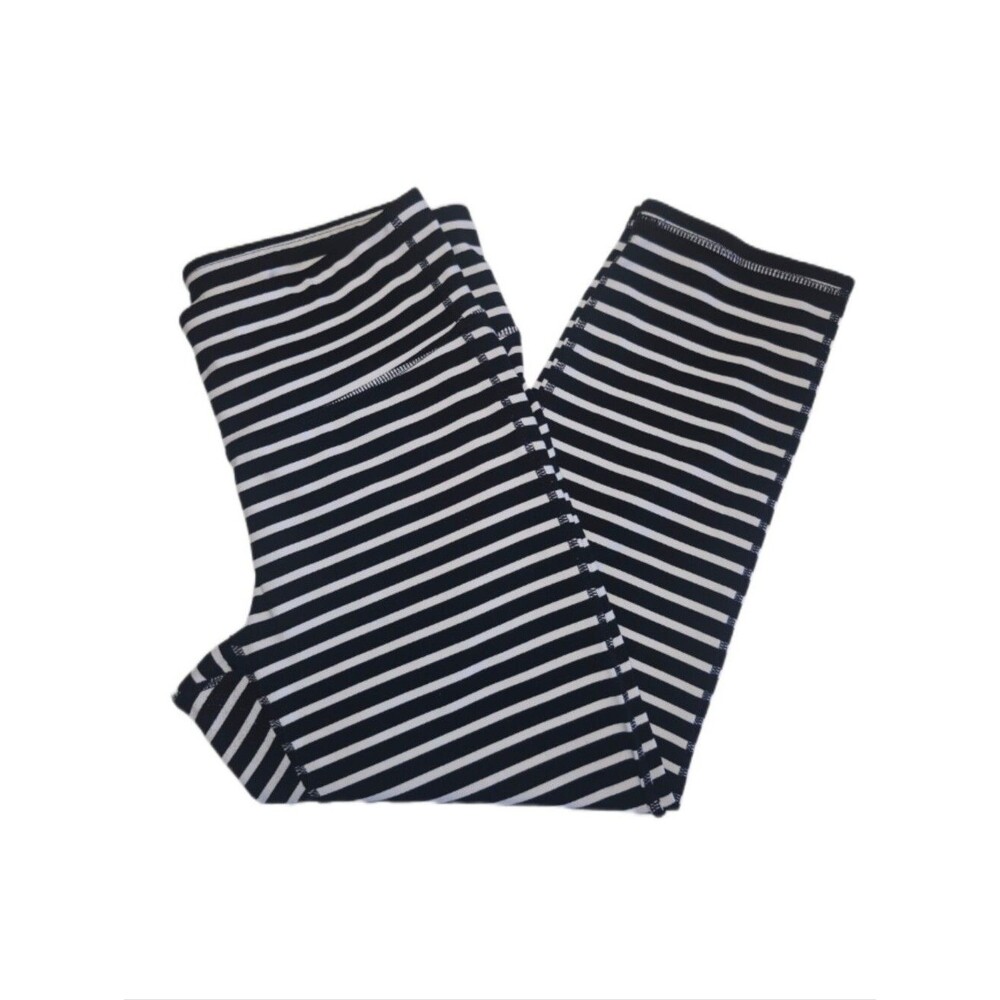 Athleta Black & White Striped Cropped Stretch Athletic Leggings, M